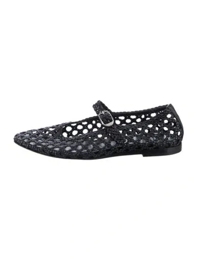 Pre-owned Le Monde Beryl Leather Patterned Mary Jane Flats In Black