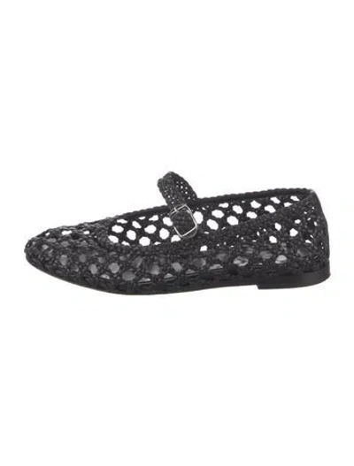 Pre-owned Le Monde Beryl Leather Patterned Mary Jane Flats In Black