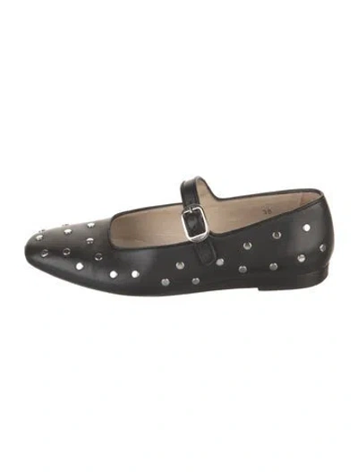 Pre-owned Le Monde Beryl Leather Studded Accents Mary Jane Flats In Black