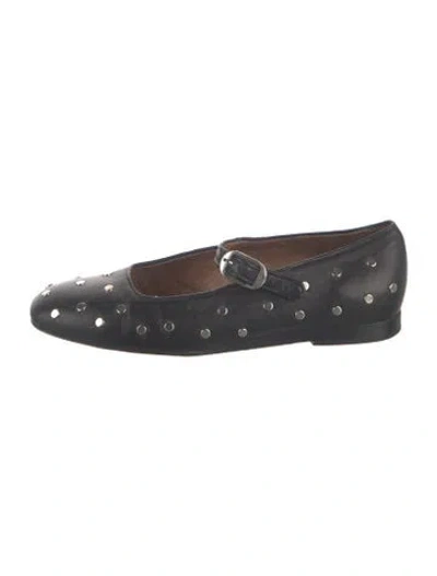 Pre-owned Le Monde Beryl Leather Studded Accents Mary Jane Flats In Black
