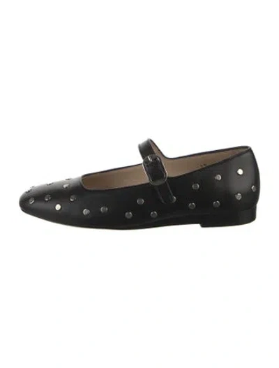Pre-owned Le Monde Beryl Leather Studded Accents Mary Jane Flats W/ Tags In Black