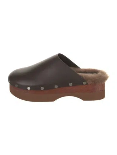 Pre-owned Le Monde Beryl Leather Studded Accents Mules In Brown
