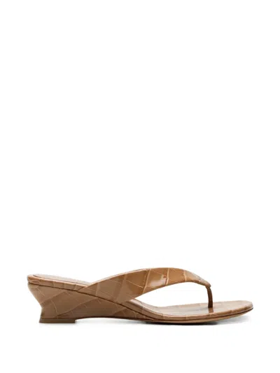 Le Monde Beryl Micro Wedge Croc-effect Leather Thong Sandals In Brown