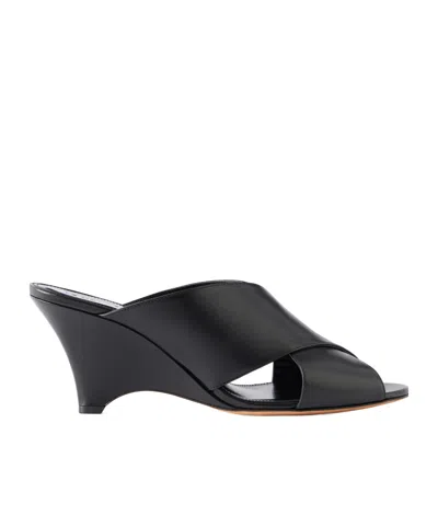Le Monde Beryl Luca 70 Leather Wedge Sandals In Black