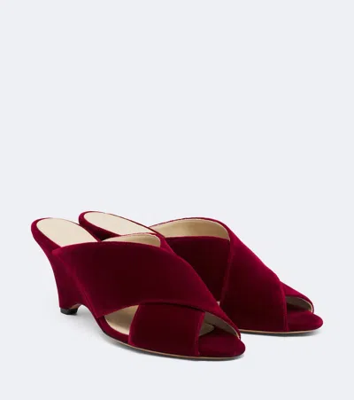 Le Monde Beryl Le Monde Béryl Luca Velvet Wedge Mules In Burgundy