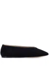 Le Monde Beryl Suede Pointed Toe Flat Sole Ballerina Shoes In Black