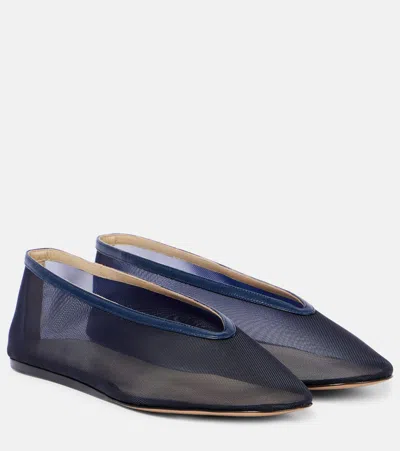 Le Monde Beryl Luna Leather-trimmed Mesh Ballet Flats In Blue
