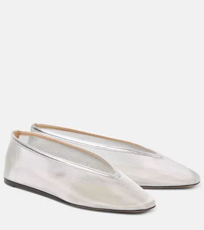 LE MONDE BERYL LE MONDE BÉRYL LUNA LEATHER-TRIMMED MESH BALLET FLATS