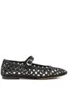 Le Monde Beryl Black Mary Jane With Strap In Woven Leather Woman In Black
