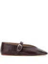 Le Monde Beryl Dark Purple Leather Ballet Flats In Brown