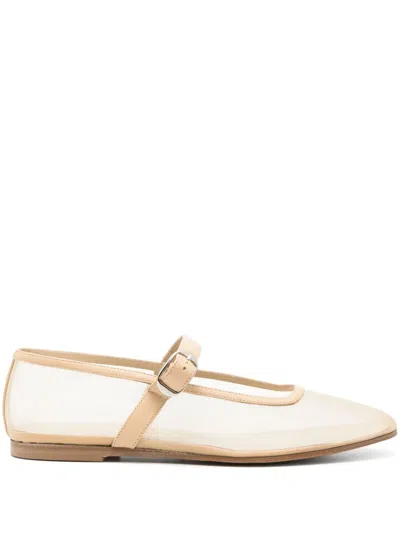 Le Monde Beryl Leather-trimmed Mesh Mary Jane Ballet Flats In Neutrals