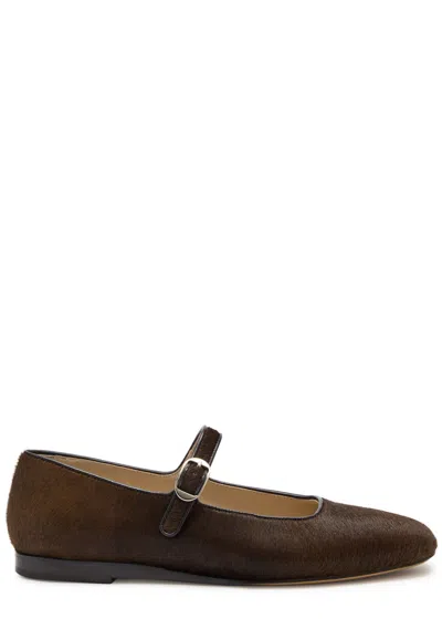 Le Monde Beryl Mary Jane Calf-hair Flats In Brown