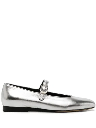 Le Monde Beryl Mary Jane Metallic Leather Ballet Flats In Silver
