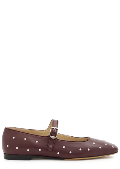 Le Monde Beryl Mary Jane Studded Leather Flats In Burgundy