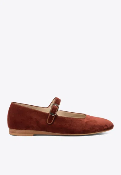 Le Monde Beryl Mary-jane Velvet Ballet Flats In Red