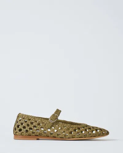 Le Monde Beryl Mary Jane Woven Leather Flats In Khaki/goat Leather In Green