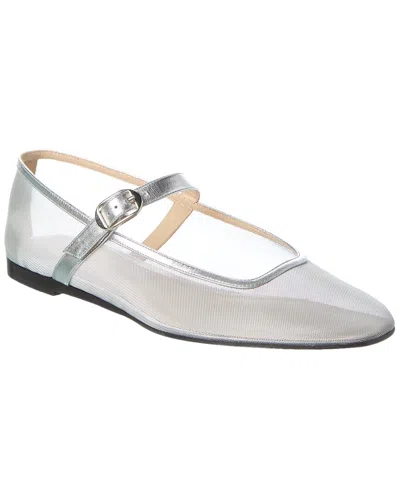 Le Monde Beryl Mesh & Leather Mary Jane Flat In Silver