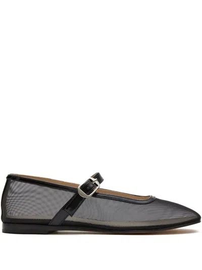 Le Monde Beryl Patent Leather-trimmed Mesh Mary Jane Ballet Flats In Black