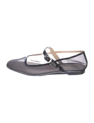 Pre-owned Le Monde Beryl Mesh Lace Pattern Mary Jane Flats In Gray