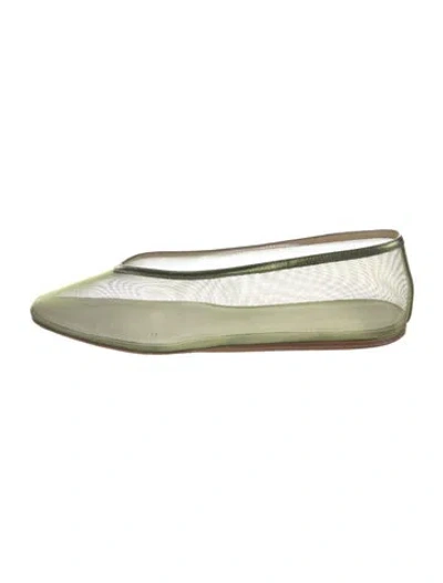 Pre-owned Le Monde Beryl Mesh Leather Trim Embellishment Ballet Flats In Black