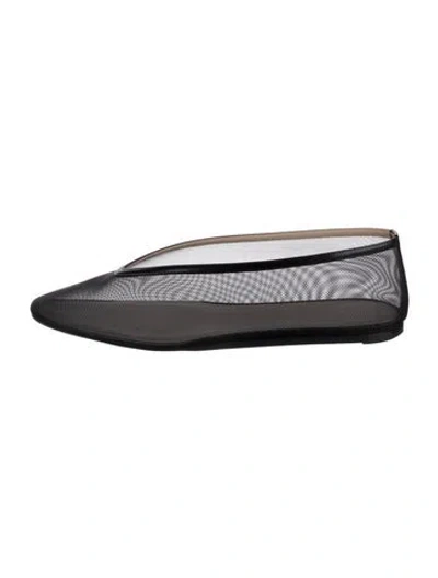 Pre-owned Le Monde Beryl Mesh Leather Trim Embellishment Ballet Flats In Black