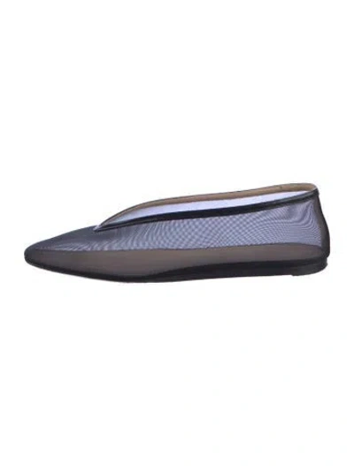 Pre-owned Le Monde Beryl Mesh Leather Trim Embellishment Flats In Blue
