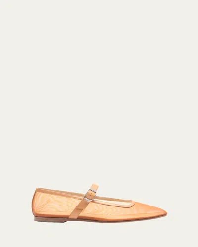 Le Monde Beryl Mesh Mary Jane Ballerina Flats In Cognac