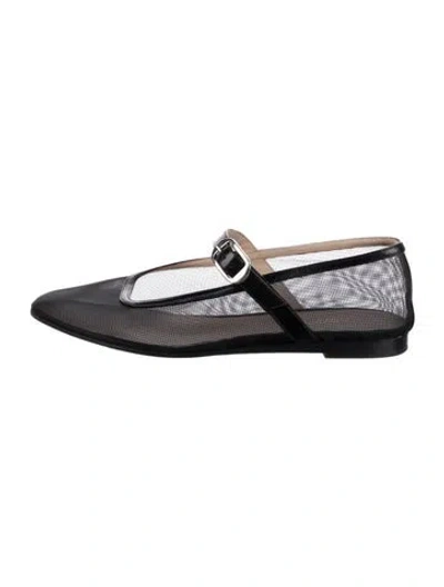 Pre-owned Le Monde Beryl Mesh Mary Jane Flats In Black