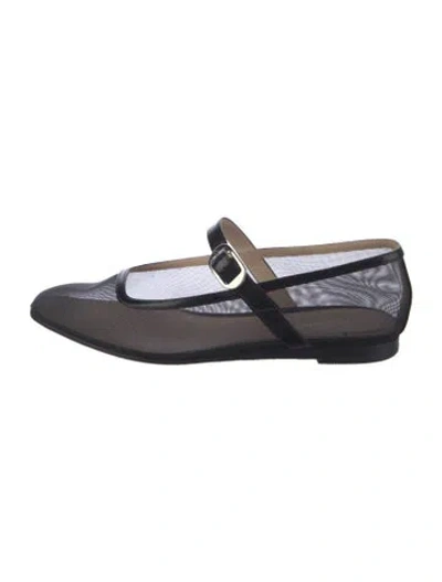 Pre-owned Le Monde Beryl Mesh Mesh Accents Mary Jane Flats In Black