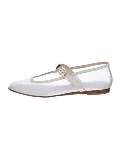 Pre-owned Le Monde Beryl Mesh Mesh Accents Mary Jane Flats In White