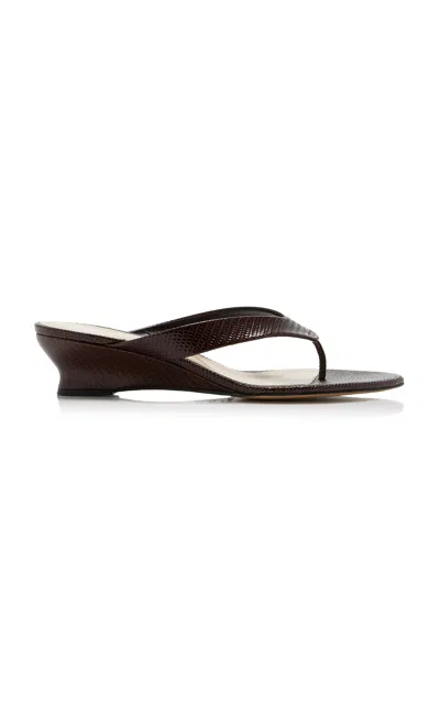 Le Monde Beryl Micro-wedge Snake-effect Leather Mules In Brown