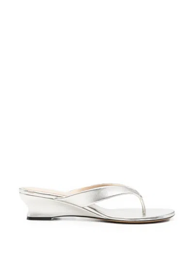 Le Monde Beryl Metallic Leather Wedge Sandals In Silver