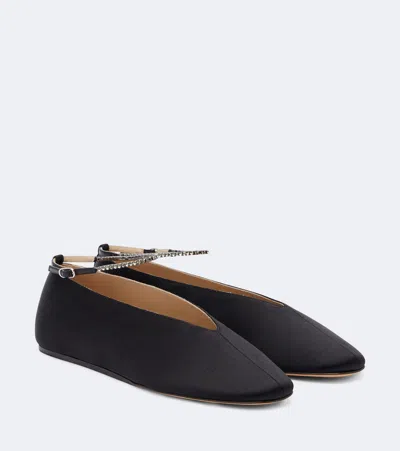 Le Monde Beryl Le Monde Béryl Olympia Embellished Satin Ballet Flats In Black
