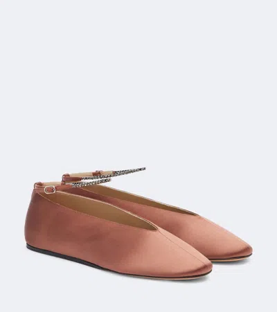 Le Monde Beryl Le Monde Béryl Olympia Embellished Satin Ballet Flats In Brown