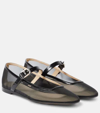 LE MONDE BERYL PATENT LEATHER-TRIMMED MESH FLATS