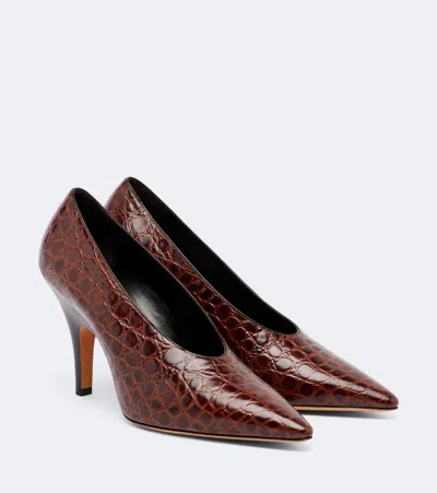 Le Monde Beryl Petra Croc-effect Leather Pumps In Brown