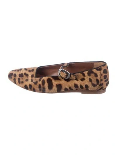 Pre-owned Le Monde Beryl Ponyhair Animal Print Mary Jane Flats In Neutrals