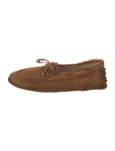 Pre-owned Le Monde Beryl Ponyhair Patterned Moccasins In Brown
