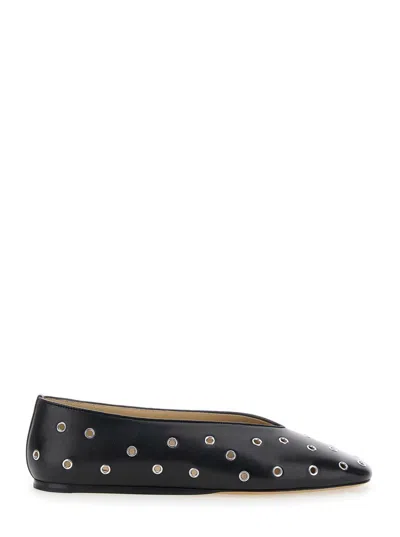 LE MONDE BERYL 'REGENCY' BLACK BALLERINAS WITH EYELETS