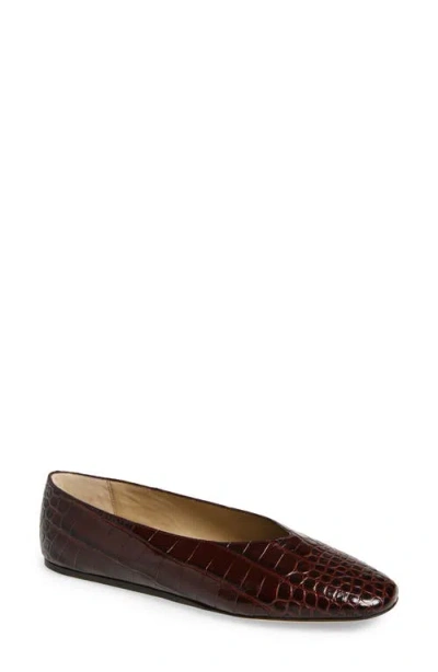 Le Monde Beryl Regency Croc Embossed Flat In Brown