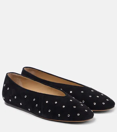 Le Monde Beryl Le Monde Béryl Regency Embellished Suede Ballet Flats In Black