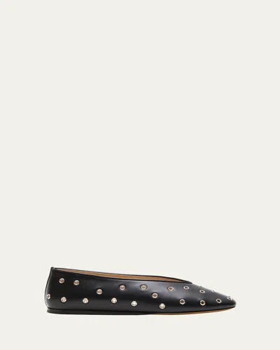 LE MONDE BERYL REGENCY GROMMET STUDDED LEATHER BALLERINA SLIPPERS