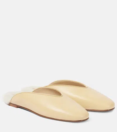 Le Monde Beryl Regency Shearling-trimmed Leather Mules In Yellow