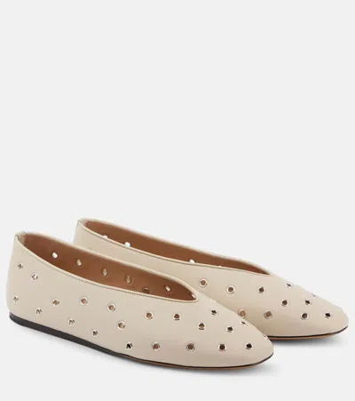 Le Monde Beryl Regency Studded Leather Ballet Flats In White