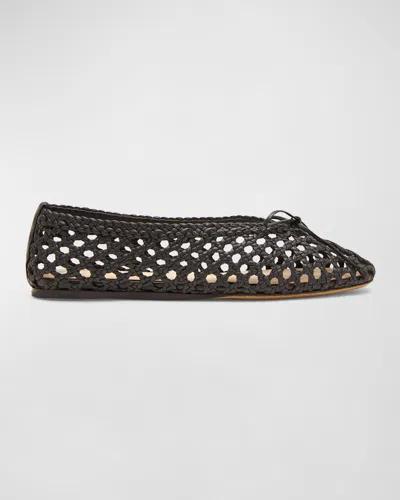 Le Monde Beryl Regency Woven Leather Ballerina Flats In Black