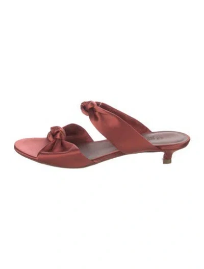 Pre-owned Le Monde Beryl Satin Bow Accents Slides In Brown