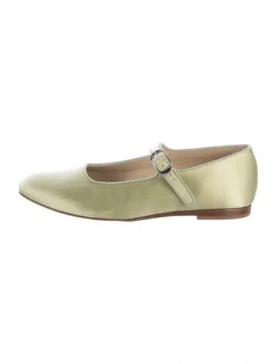 Pre-owned Le Monde Beryl Satin Mary Jane Flats In Green