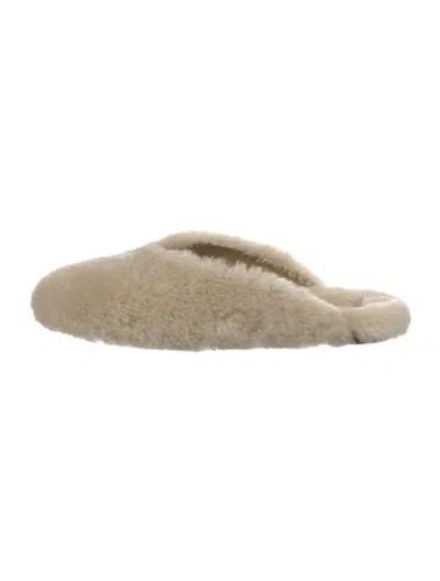 Pre-owned Le Monde Beryl Shearling Mules In Neutral