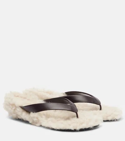 Le Monde Beryl Le Monde Béryl Shearling-trimmed Leather Thong Sandals In Brown