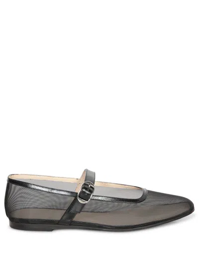 Le Monde Beryl Patent Leather-trimmed Glittered Mesh Mary Jane Ballet Flats In Black